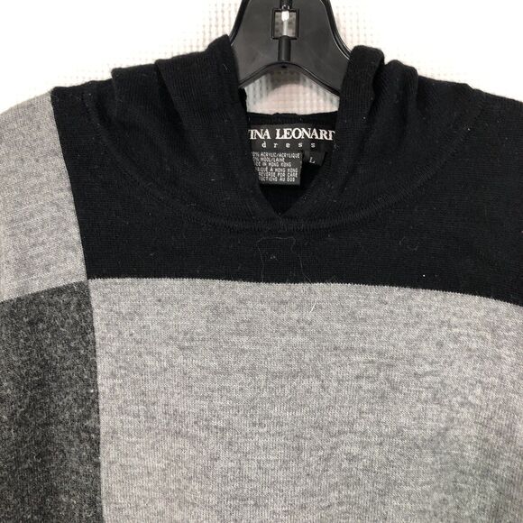 Nina Leonard hoodie sweater women’s large gray black color block cropped - Picture 4 of 8